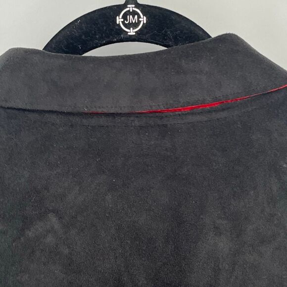 CHICO'S Jacket Women's Size 2 Large Black Red Faux Suede Button Front Collared - Picture 12 of 13